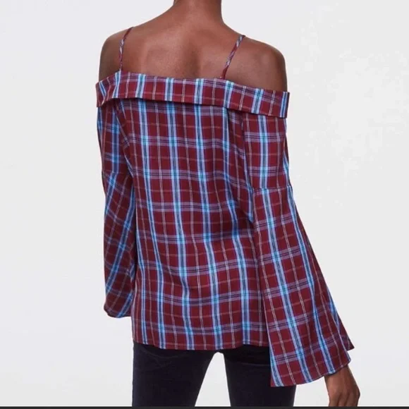 NWT Loft Cold Shoulder Plaid Top Size XL 🌸 - Picture 4 of 6